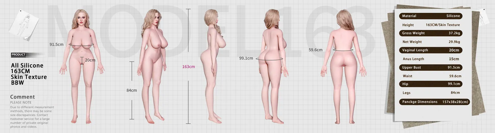 163cm/5ft4 BBW Fat Body Real Skin Texture Full Silicone Sex Gill size chart