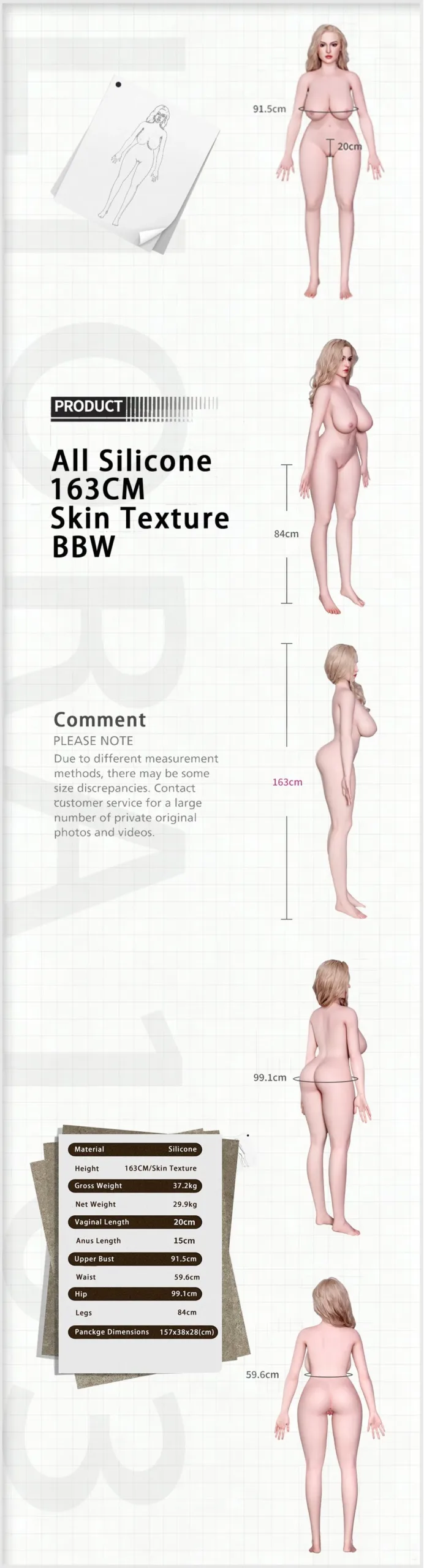 163cm/5ft4 BBW Fat Body Real Skin Texture Full Silicone Sex Gill size chart
