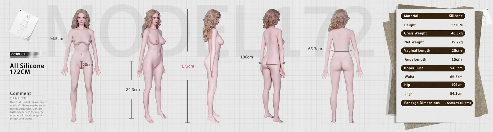172cm/5ft8 H-Cup Realistic Tall Full Silicone Sex Doll Violette size chart