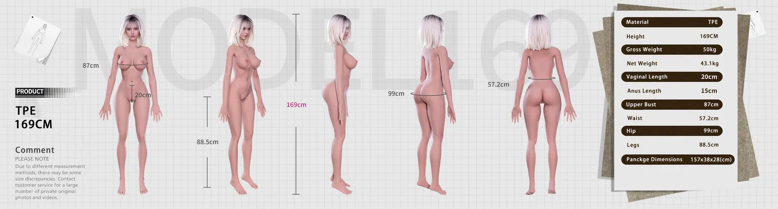 169cm/5ft7 European Blonde TPE Sex Doll Lucy #138 size chart